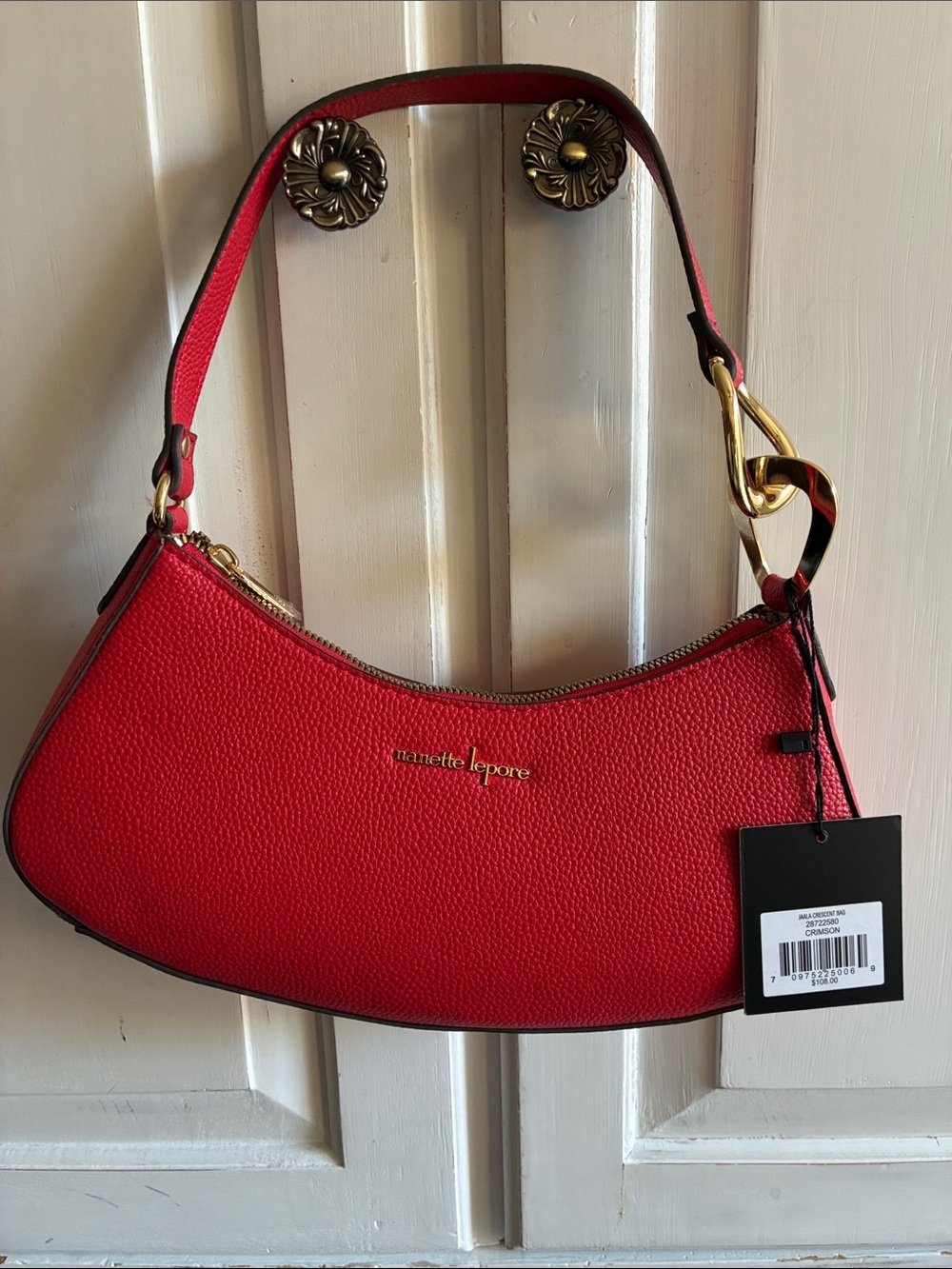 Nanette Lepore Red Crescent Shoulder Bag with Gold Hardware